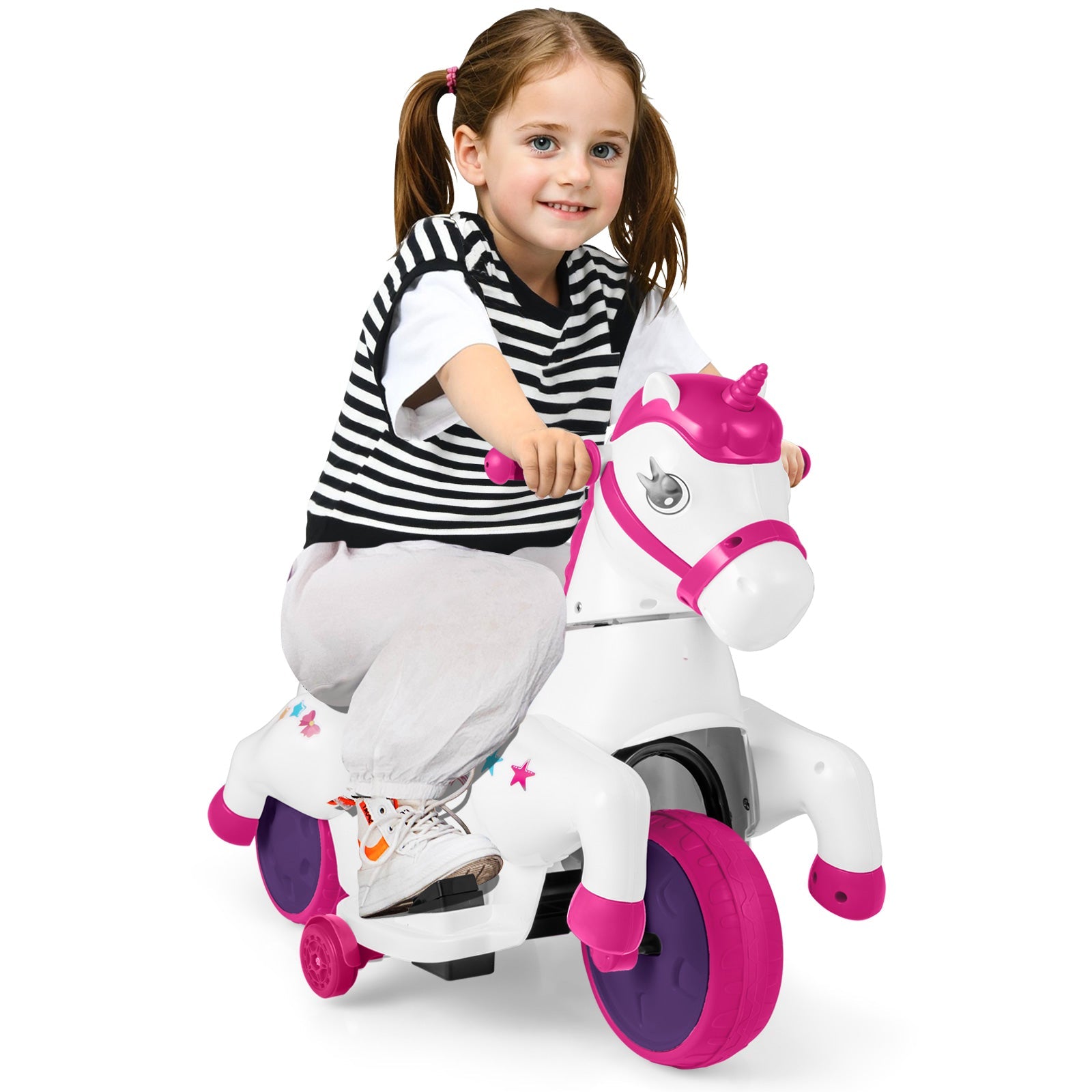 12V Unicorn Ride on Toy with Training Wheels and Horse Riding Mode